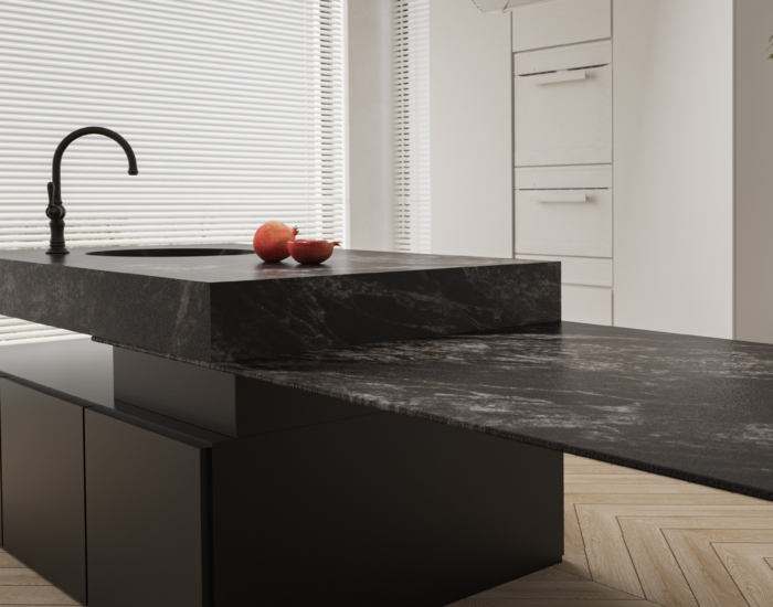 Marmuro imitacijos plytelė PWF711 – 3200x1600x12 mm, matinė juoda porcelianinė plokštė - Image 3