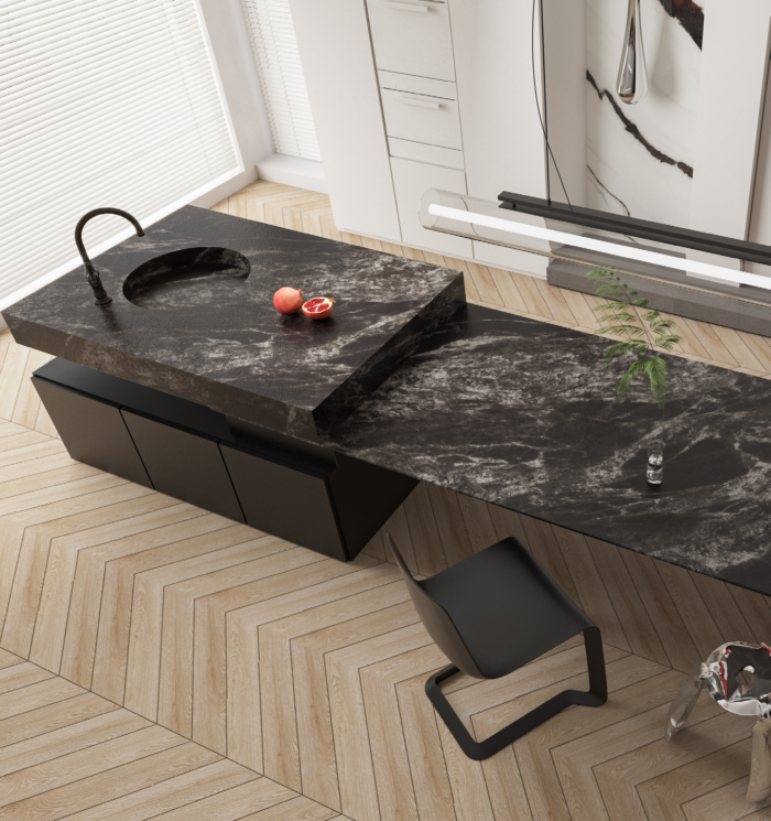 Marmuro imitacijos plytelė PWF711 – 3200x1600x12 mm, matinė juoda porcelianinė plokštė - Image 4
