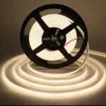 WPC panelėms pritaikyta LED juosta – 24V COB IP68, šiltai balta (3000–3500K) 1m.