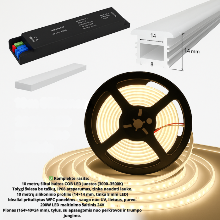 LED apšvietimo komplektas WPC panelėms (10 m) - Image 1