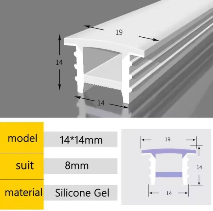 Silikoninis profilis LED juostai | 14×14 mm | Tinka 8 mm juostai | Lankstus, IP atsparus 1m. - Image 1